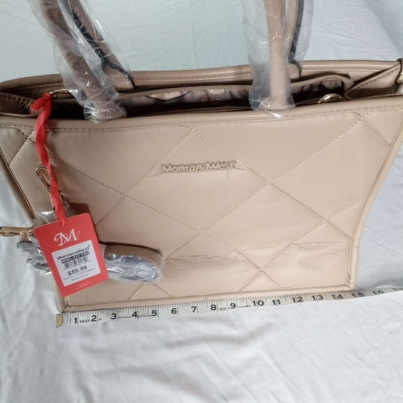 Montana West NWT Tan Faux Leather Quilted Tote Satchel Crossbody Bag $59.99 New - Picture 4 of 11
